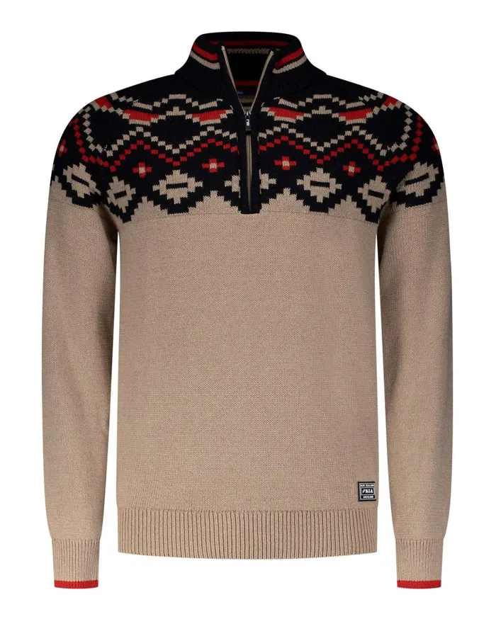 NZA New Zealand Auckland Knitwear Beige Sweater With Black Print 8211 Winter Navy 8211 Men NZA New Zealand Auckland Knitwear Beige Sweater With Black Print 8211 Winter Navy 8211 Men