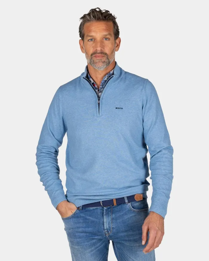 NZA New Zealand Auckland Knitwear Blue Pullover With Elastane 8211 Brave Blue 8211 Men