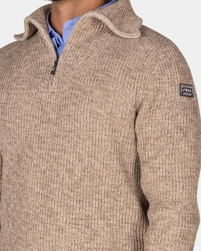 NZA New Zealand Auckland Knitwear Cotton Brown Knitted HalfZip Sweater 8211 Chestnut 8211 Men