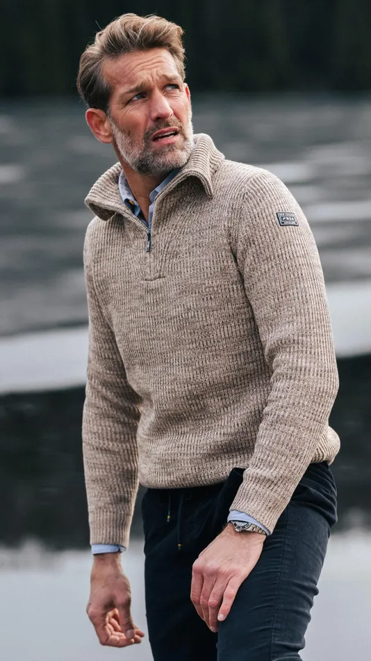 NZA New Zealand Auckland Knitwear Cotton Brown Knitted HalfZip Sweater 8211 Chestnut 8211 Men