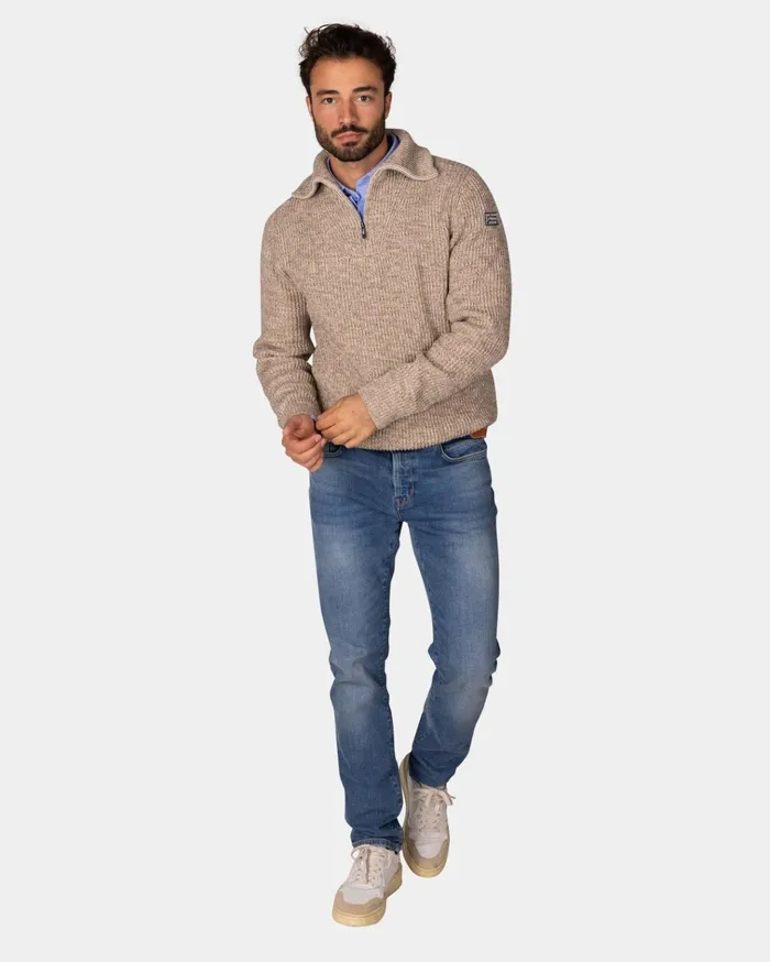 NZA New Zealand Auckland Knitwear Cotton Brown Knitted HalfZip Sweater 8211 Chestnut 8211 Men