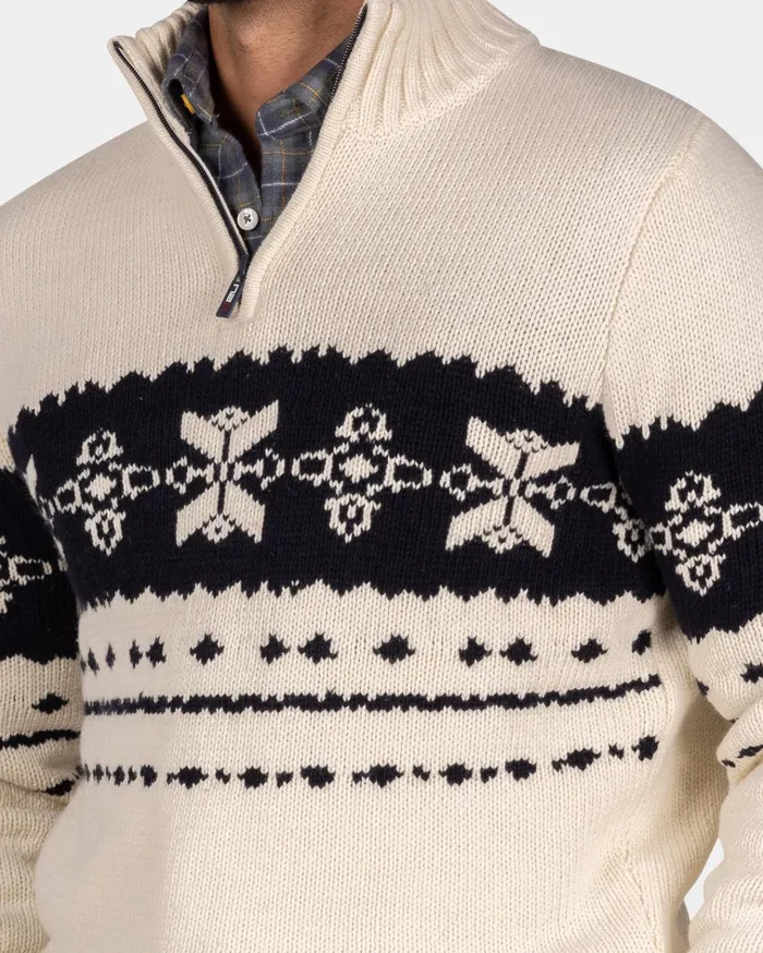 NZA New Zealand Auckland Knitwear Ecru Sweater With Dark Blue Pattern 8211 Ecru 8211 Men