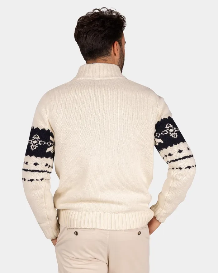 NZA New Zealand Auckland Knitwear Ecru Sweater With Dark Blue Pattern 8211 Ecru 8211 Men