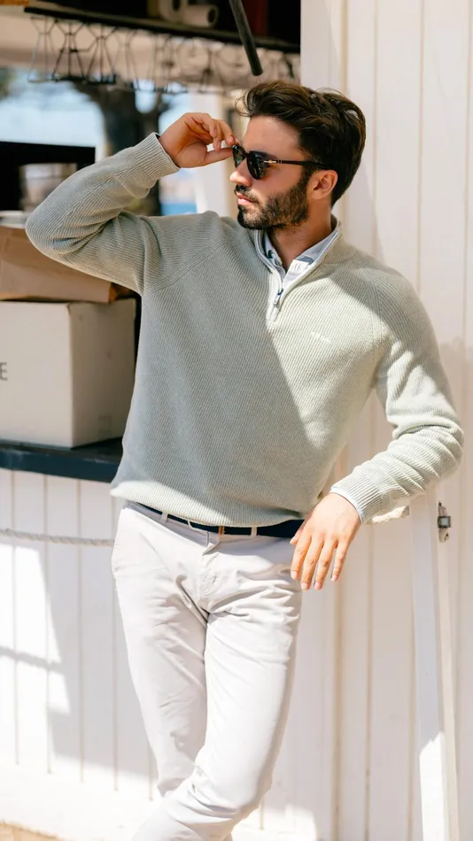 NZA New Zealand Auckland Knitwear Light Green Knitted Half Zip Pullover 8211 Sage 8211 Men