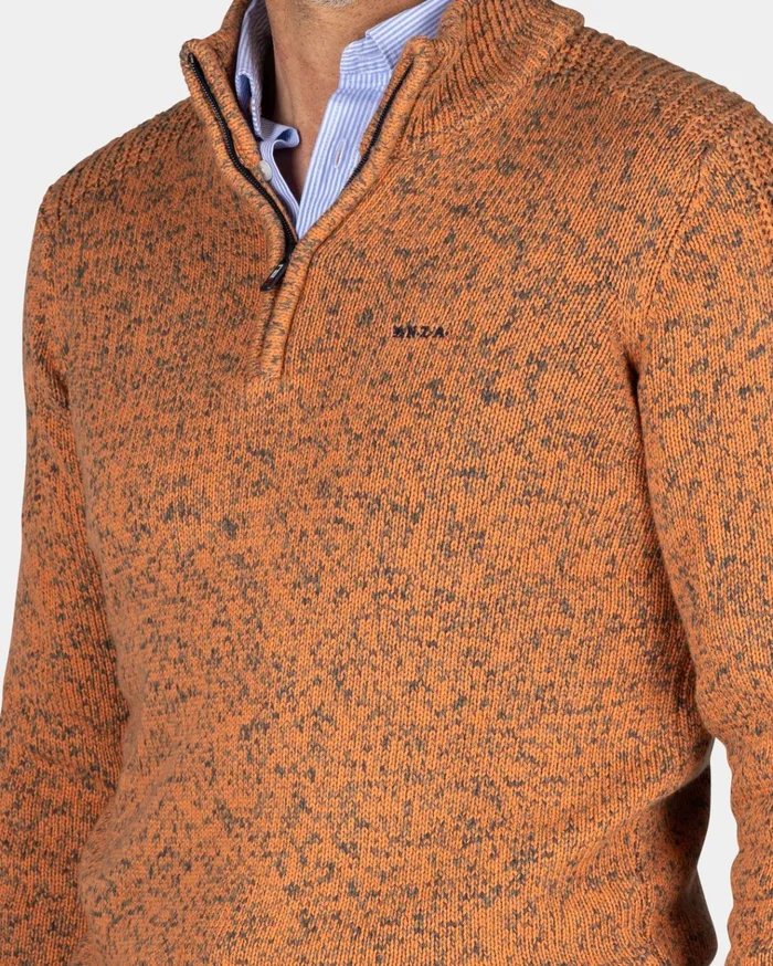 NZA New Zealand Auckland Knitwear Orange Knitted HalfZip Sweater 8211 Almond Orange 8211 Men