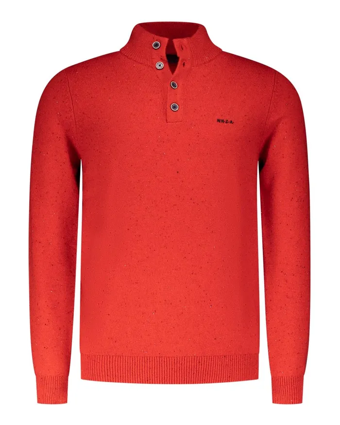 NZA New Zealand Auckland Knitwear Red Sweater With Buttons 8211 Reef Red 8211 Men