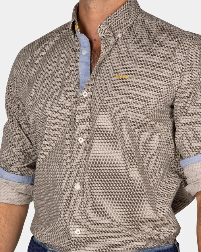 NZA New Zealand Auckland Shirts Brown Cotton Shirt With Pattern 8211 Dark Mocca 8211 Men