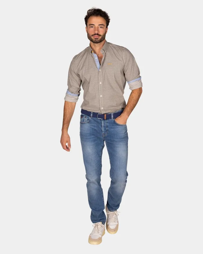 NZA New Zealand Auckland Shirts Brown Cotton Shirt With Pattern 8211 Dark Mocca 8211 Men