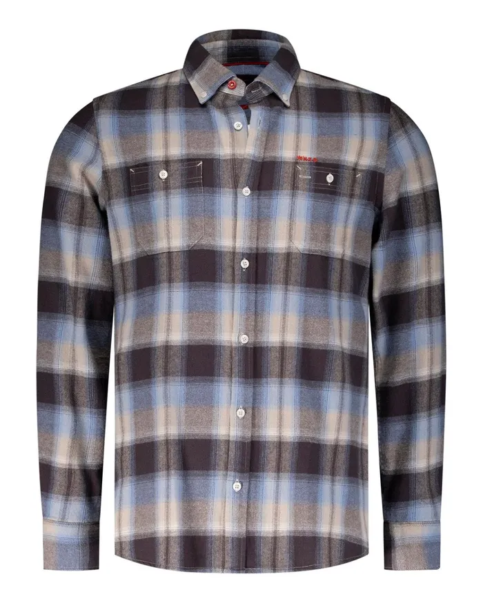 NZA New Zealand Auckland Shirts Checkered Shirt With Brown And Blue 8211 Mud 8211 Men