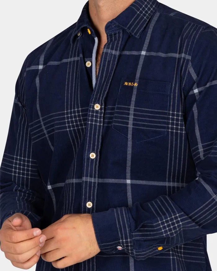 NZA New Zealand Auckland Shirts Corduroy Dark Blue Checkered Shirt 8211 Winter Navy 8211 Men
