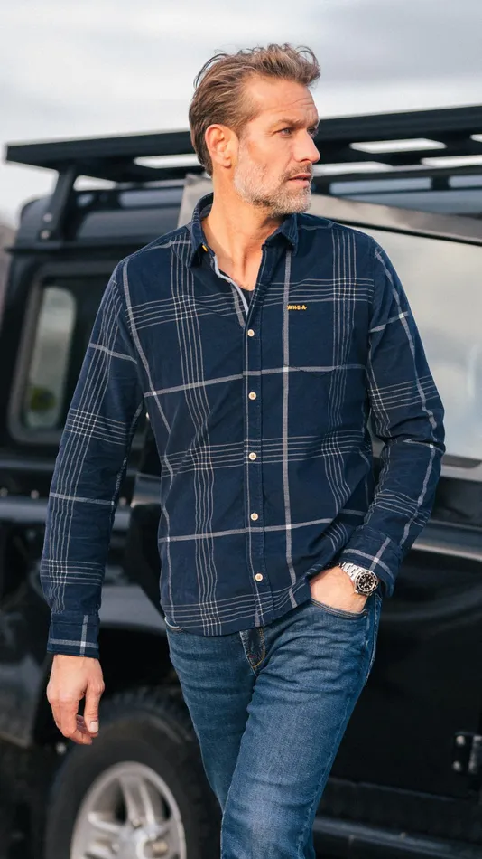 NZA New Zealand Auckland Shirts Corduroy Dark Blue Checkered Shirt 8211 Winter Navy 8211 Men