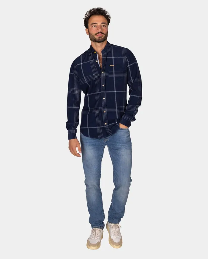 NZA New Zealand Auckland Shirts Corduroy Dark Blue Checkered Shirt 8211 Winter Navy 8211 Men
