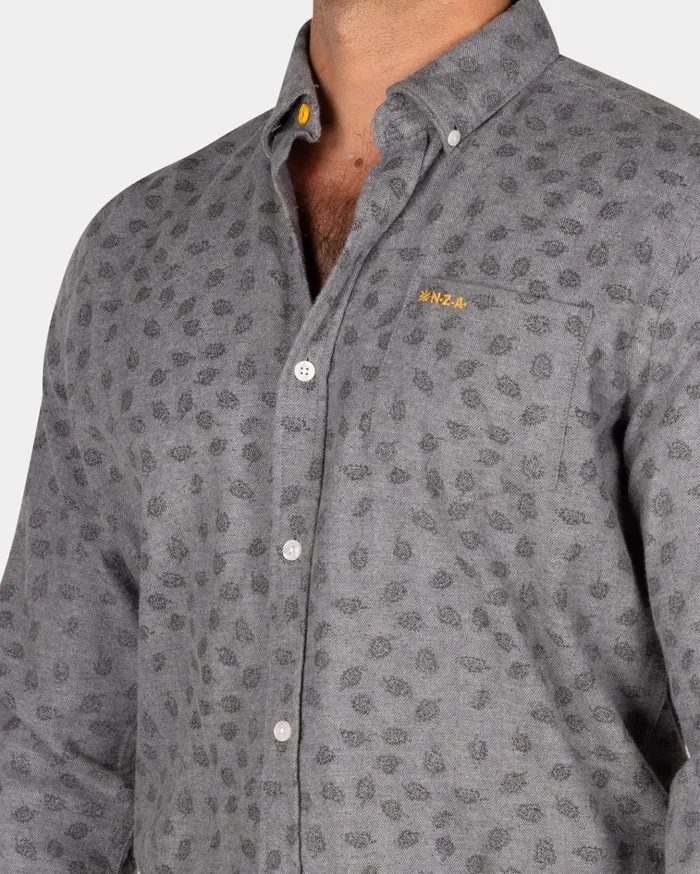 NZA New Zealand Auckland Shirts Light Grey Flannel Shirt With Leaf Print 8211 Ash Grey 8211 Men NZA New Zealand Auckland Shirts Light Grey Flannel Shirt With Leaf Print 8211 Ash Grey 8211 Men