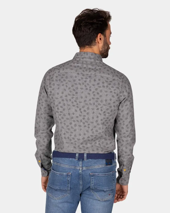 NZA New Zealand Auckland Shirts Light Grey Flannel Shirt With Leaf Print 8211 Ash Grey 8211 Men NZA New Zealand Auckland Shirts Light Grey Flannel Shirt With Leaf Print 8211 Ash Grey 8211 Men