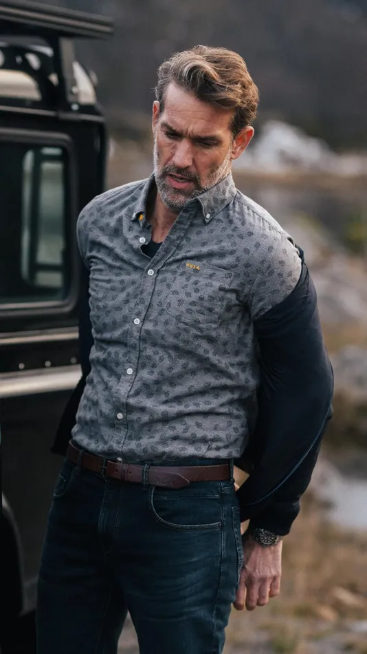NZA New Zealand Auckland Shirts Light Grey Flannel Shirt With Leaf Print 8211 Ash Grey 8211 Men NZA New Zealand Auckland Shirts Light Grey Flannel Shirt With Leaf Print 8211 Ash Grey 8211 Men