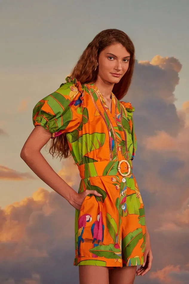 Orange Fresh Macaws Romper Women Farm Rio Rompers