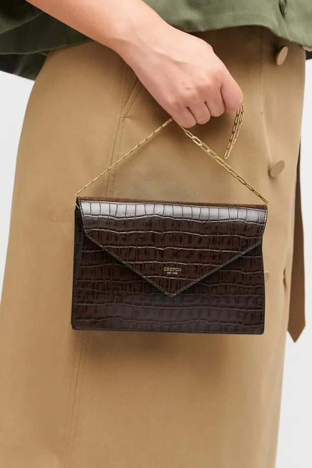 Oroton Clutches Mia Texture Clutch Mahogany Croc 8211 Women