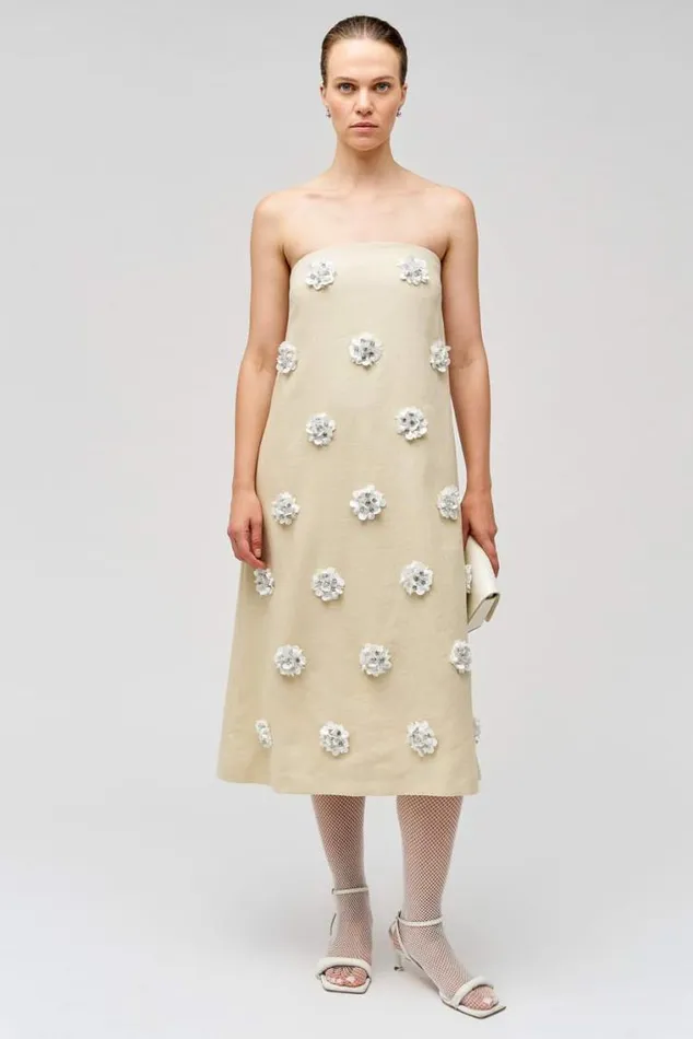 Oroton Dresses Flower Sequin Gown Limestone 8211 Women