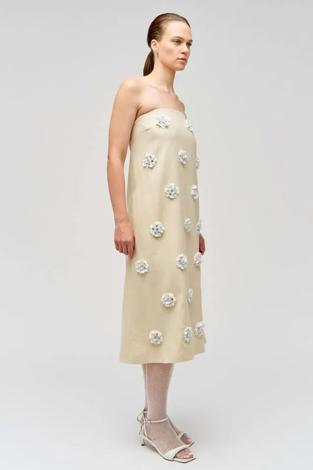 Oroton Dresses Flower Sequin Gown Limestone 8211 Women