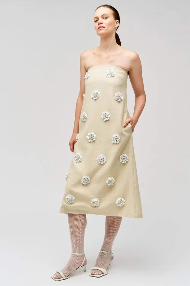 Oroton Dresses Flower Sequin Gown Limestone 8211 Women