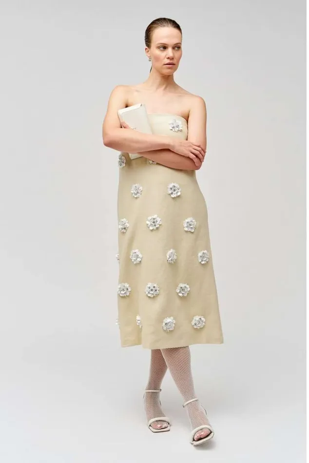 Oroton Dresses Flower Sequin Gown Limestone 8211 Women