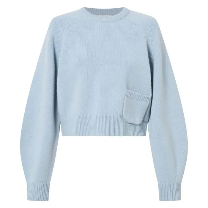 Oroton Knitwear Crop Crew Sweater Windmill Blue 8211 Women