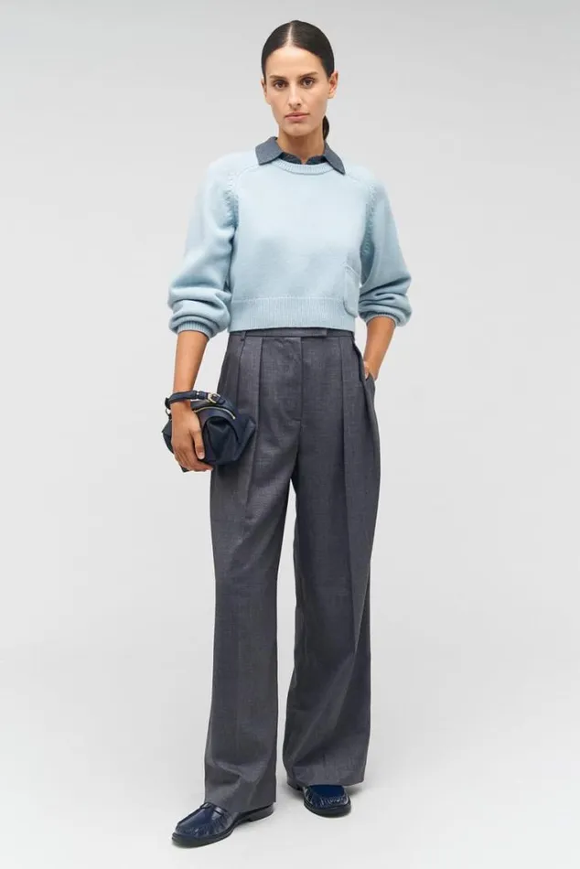 Oroton Knitwear Crop Crew Sweater Windmill Blue 8211 Women