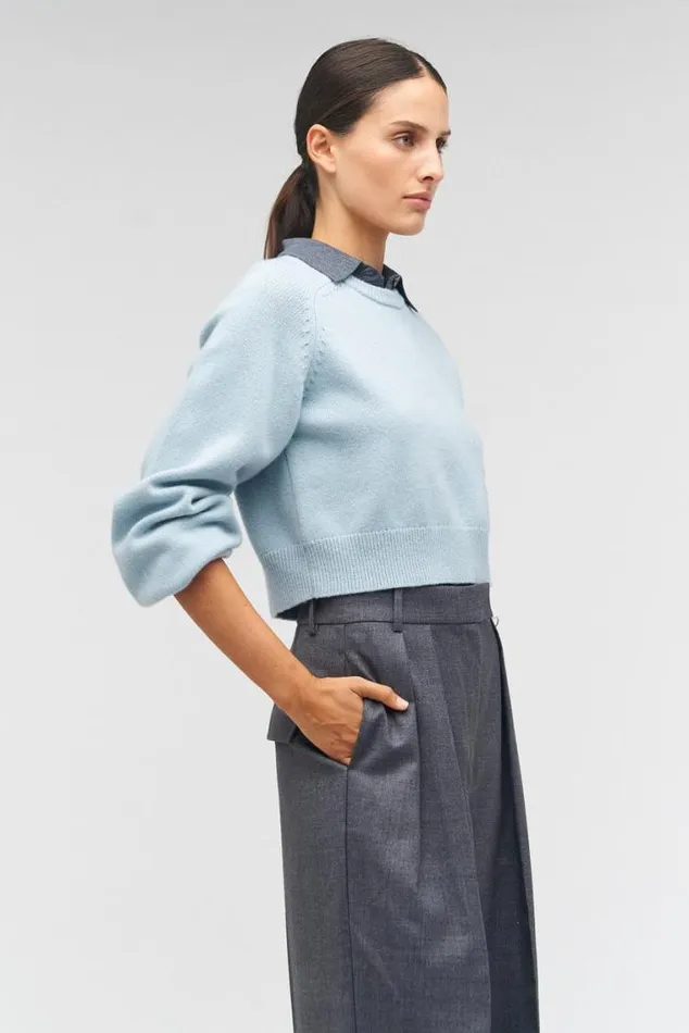 Oroton Knitwear Crop Crew Sweater Windmill Blue 8211 Women