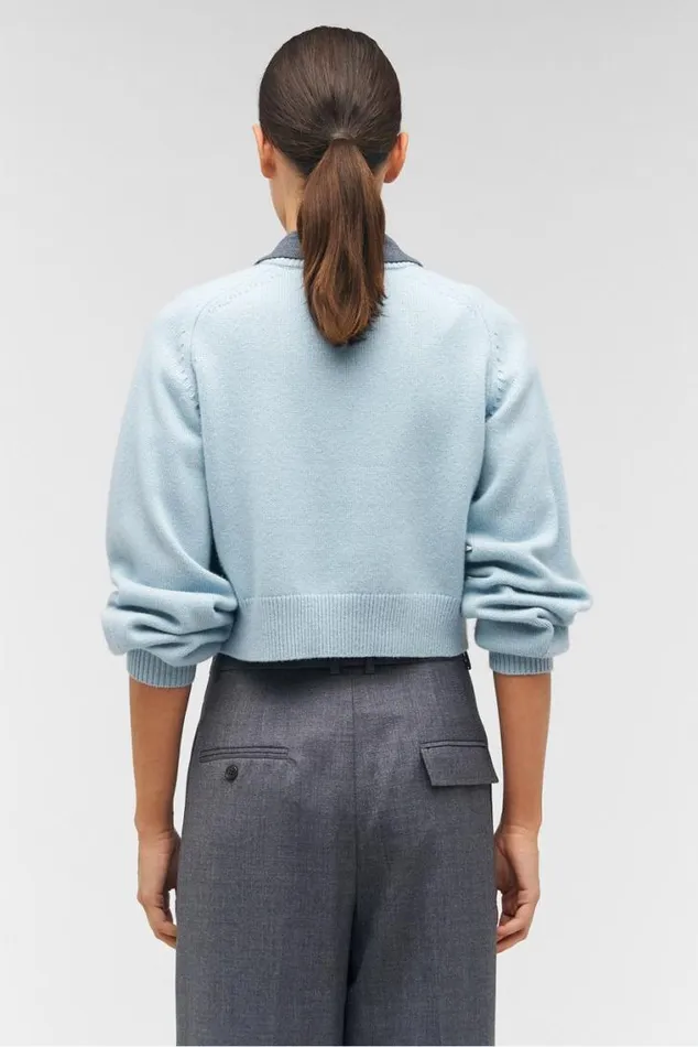 Oroton Knitwear Crop Crew Sweater Windmill Blue 8211 Women