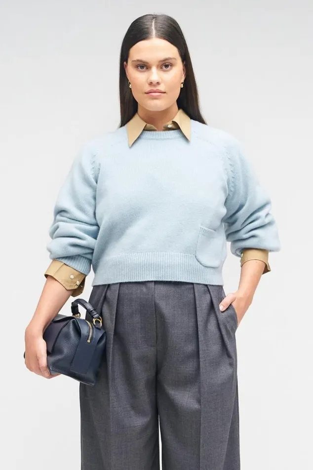 Oroton Knitwear Crop Crew Sweater Windmill Blue 8211 Women