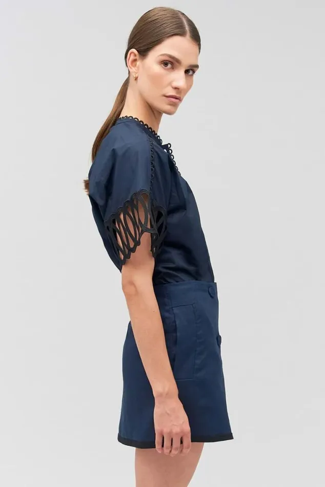 Oroton Skirts Contrast Bind Double Breasted Mini Skirt North Sea 8211 Women