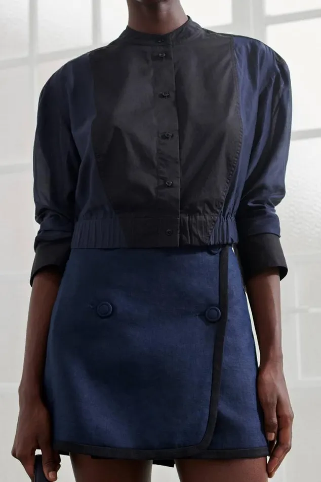 Oroton Skirts Contrast Bind Double Breasted Mini Skirt North Sea 8211 Women