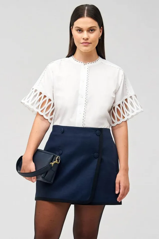 Oroton Skirts Contrast Bind Double Breasted Mini Skirt North Sea 8211 Women