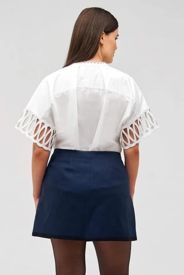 Oroton Skirts Contrast Bind Double Breasted Mini Skirt North Sea 8211 Women