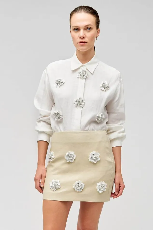 Oroton Skirts Flower Sequin Mini Skirt Limestone 8211 Women