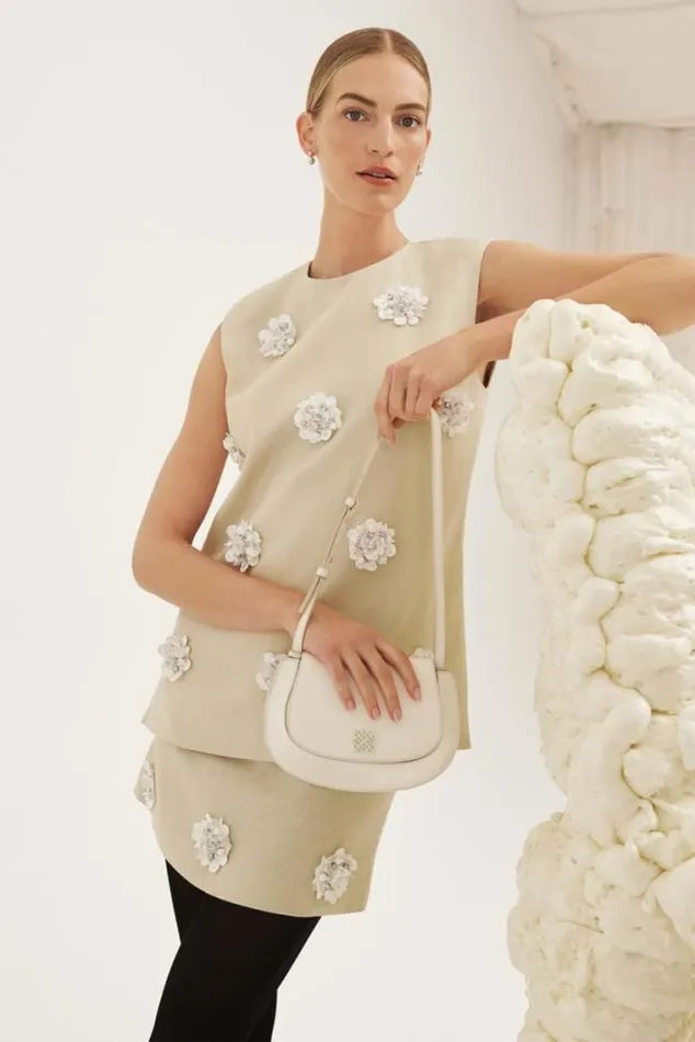 Oroton Skirts Flower Sequin Mini Skirt Limestone 8211 Women