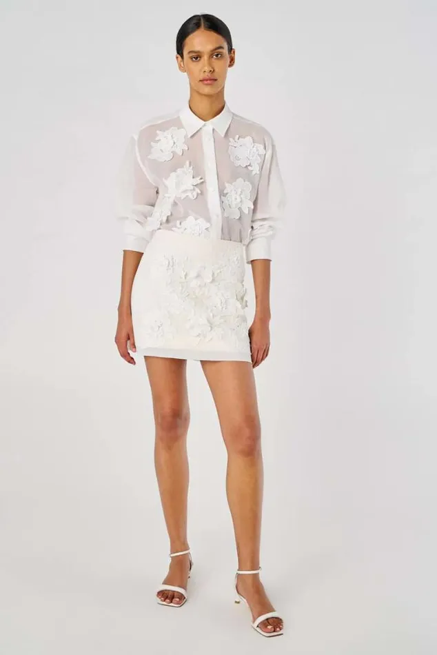 Oroton Skirts Lace Flower Mini Skirt Soft Cream 8211 Women