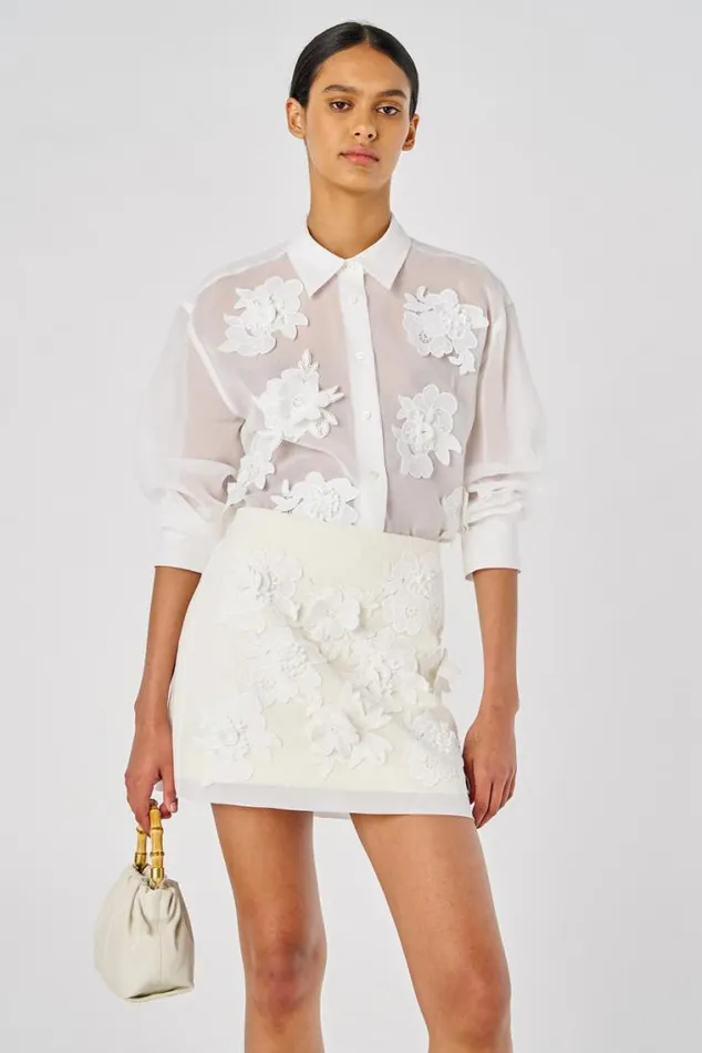 Oroton Skirts Lace Flower Mini Skirt Soft Cream 8211 Women