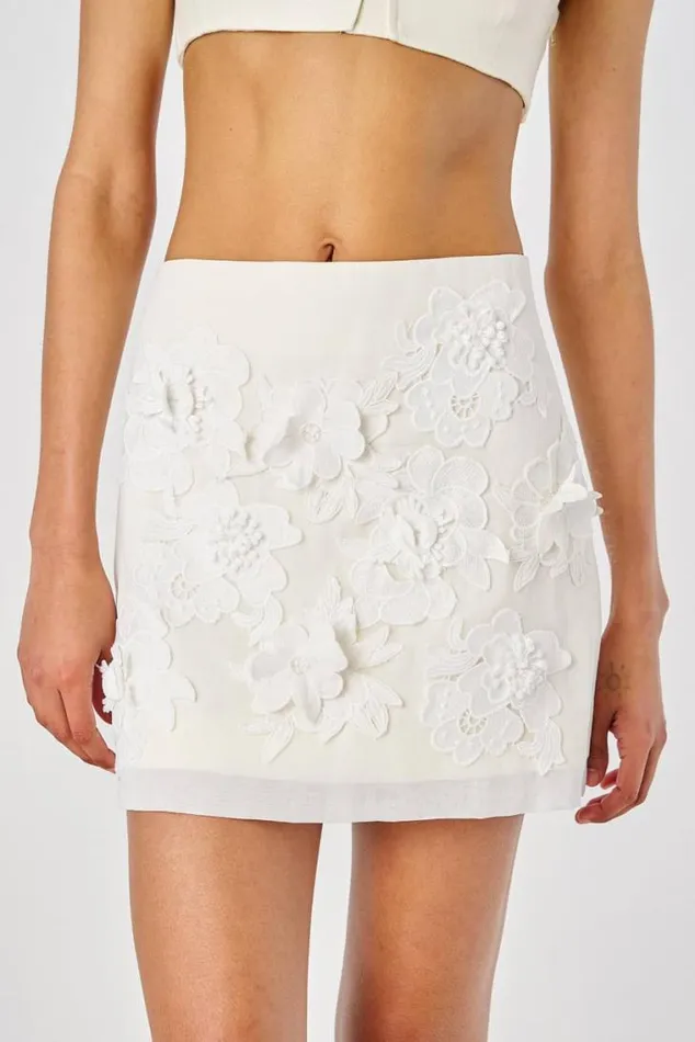 Oroton Skirts Lace Flower Mini Skirt Soft Cream 8211 Women