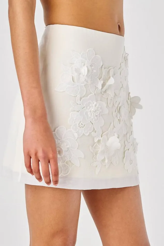 Oroton Skirts Lace Flower Mini Skirt Soft Cream 8211 Women