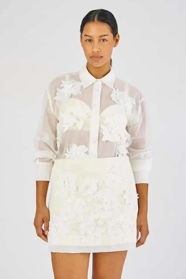 Oroton Skirts Lace Flower Mini Skirt Soft Cream 8211 Women