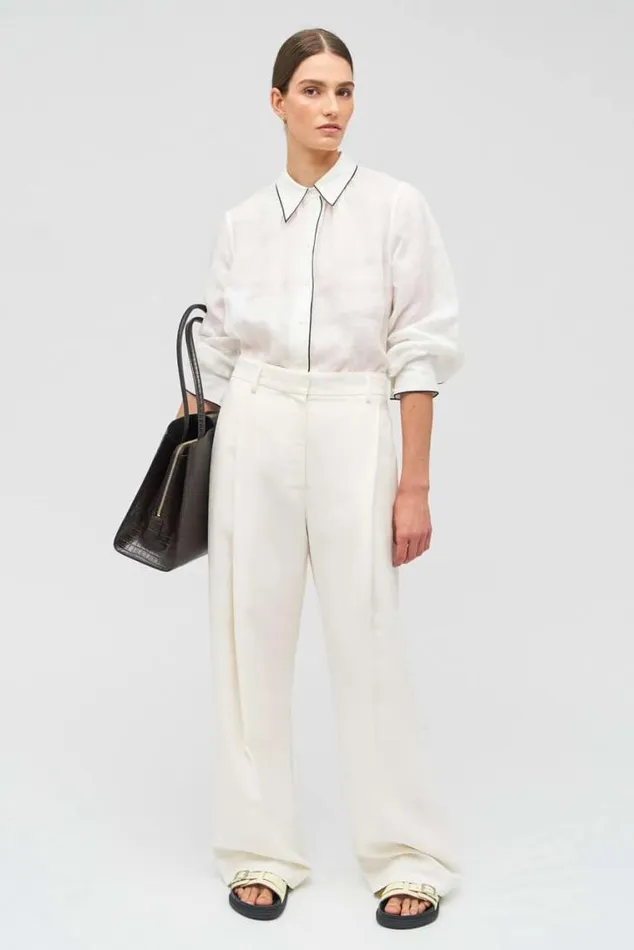 Oroton Tops Contrast Bind Top Antique White 8211 Women