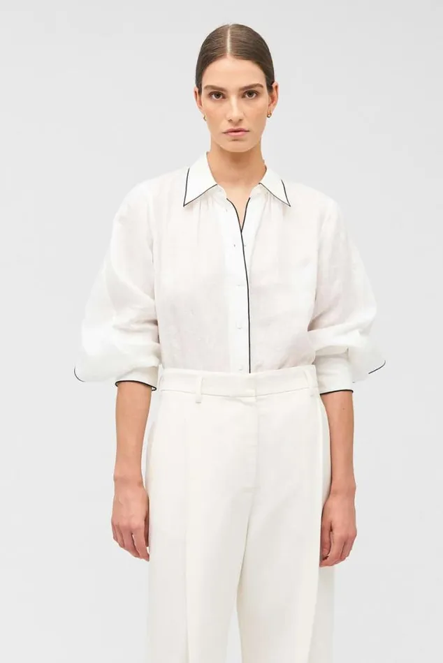 Oroton Tops Contrast Bind Top Antique White 8211 Women