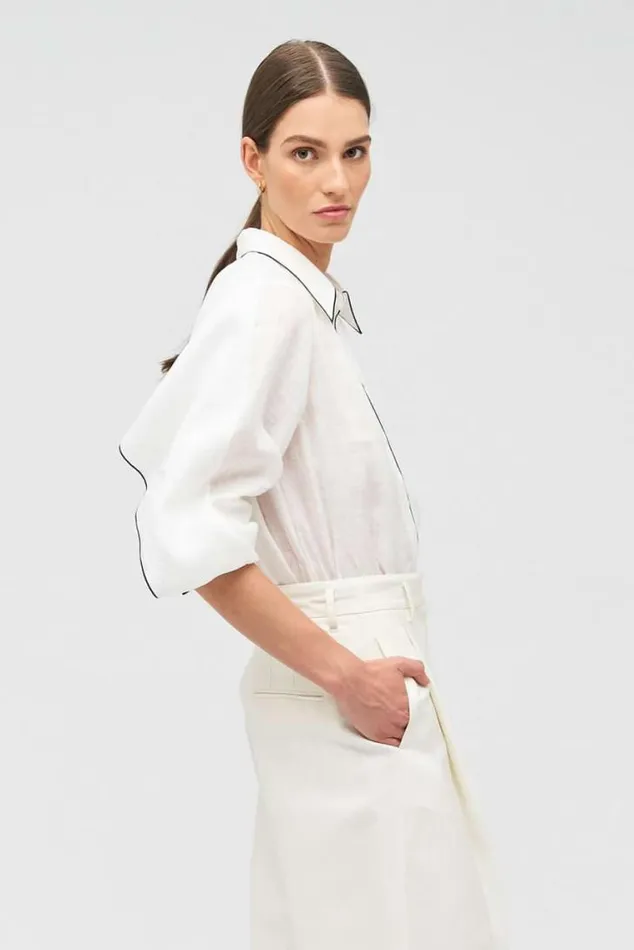Oroton Tops Contrast Bind Top Antique White 8211 Women