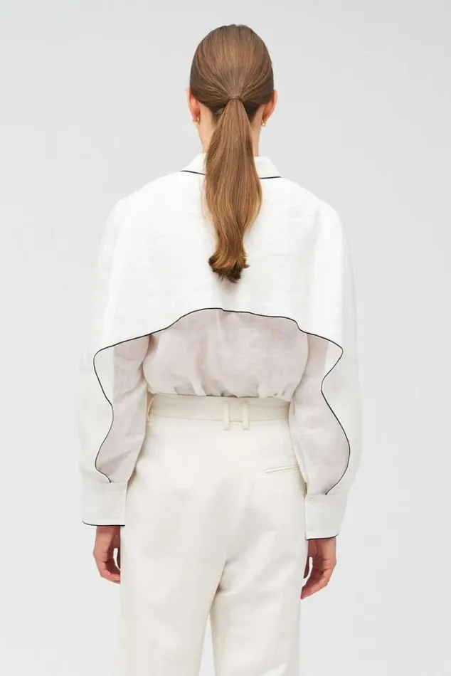 Oroton Tops Contrast Bind Top Antique White 8211 Women