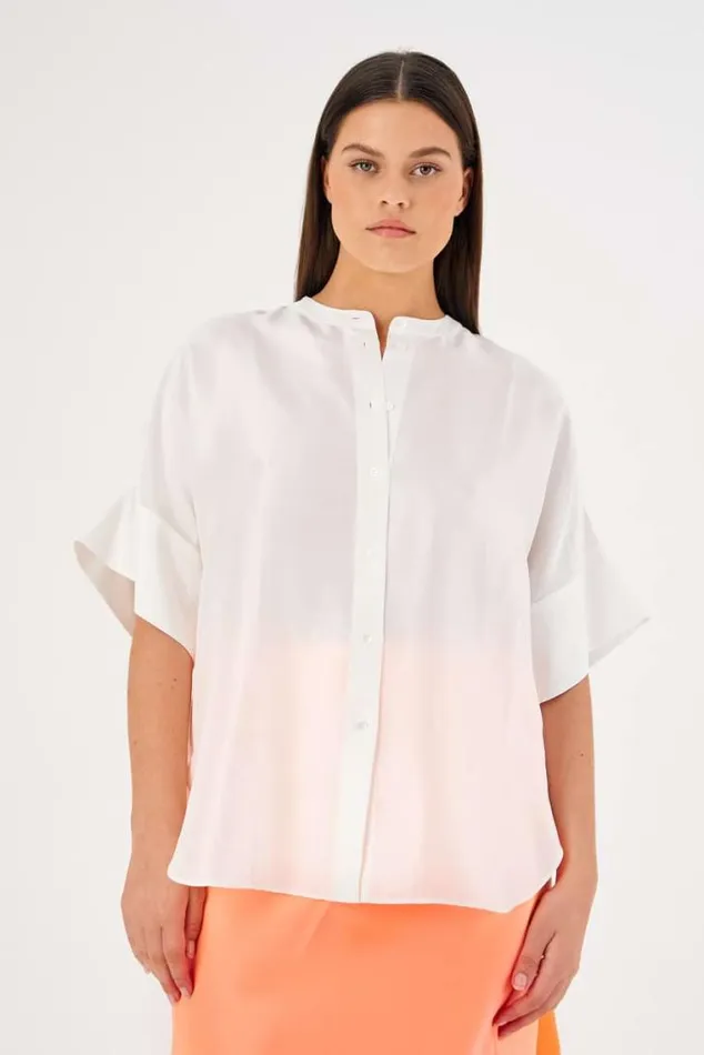Oroton Tops Short Sleeve Silk Dupion Overshirt White 8211 Women