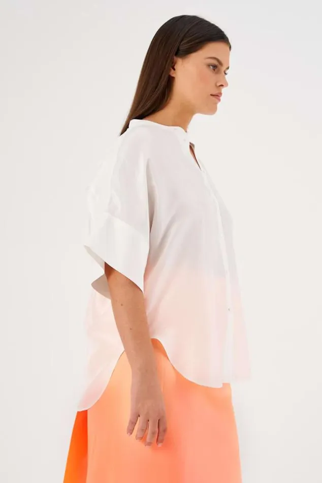Oroton Tops Short Sleeve Silk Dupion Overshirt White 8211 Women