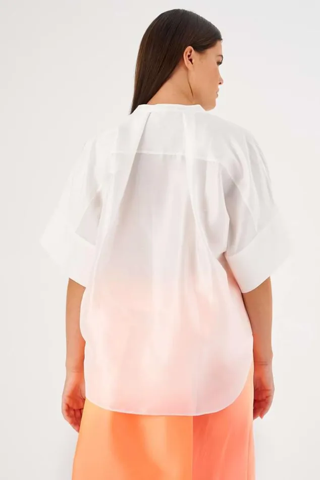 Oroton Tops Short Sleeve Silk Dupion Overshirt White 8211 Women