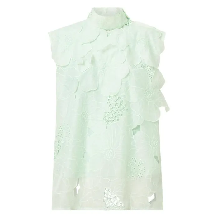 Oroton Tops Tie Neck Lace Top Sea Spray 8211 Women