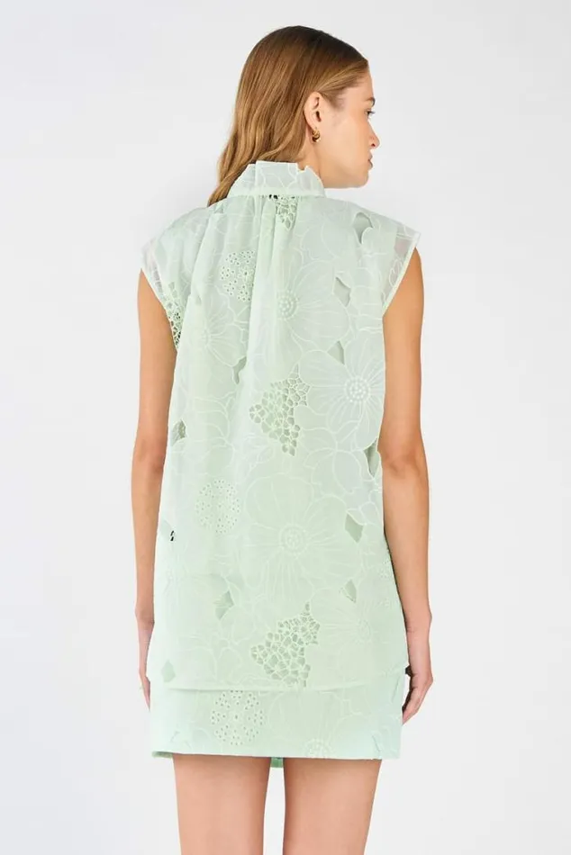 Oroton Tops Tie Neck Lace Top Sea Spray 8211 Women